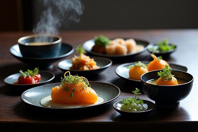 会席コース料理の美しい盛り付け